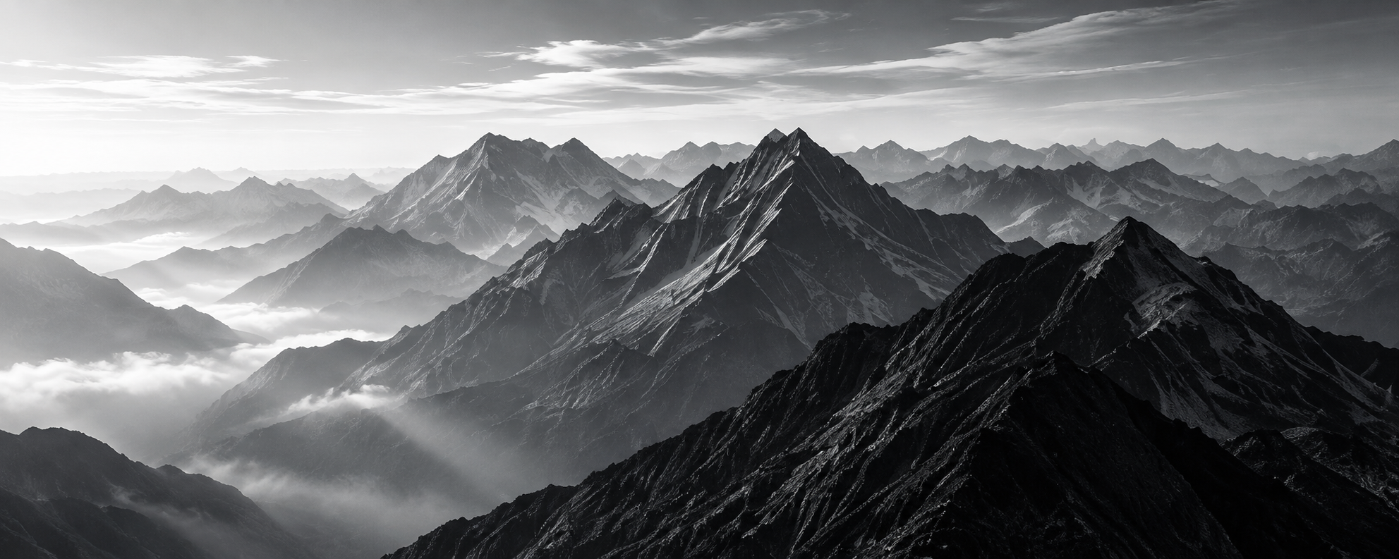 Black and white mountain landscape